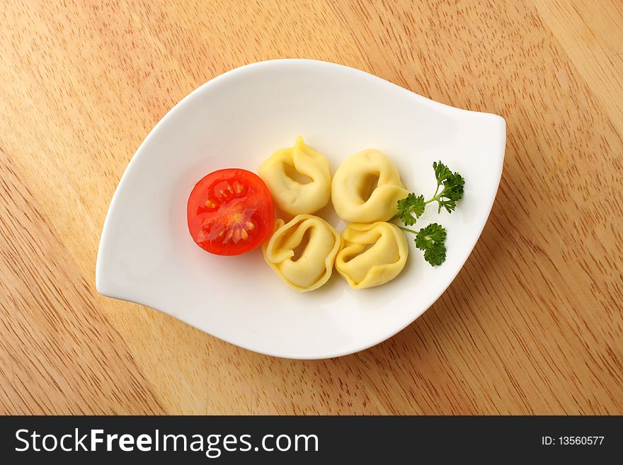 Tortellini pasta on a plate - overhead