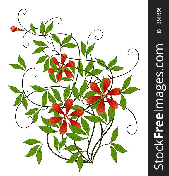 Illustration drawing of flower with green leaves. Illustration drawing of flower with green leaves