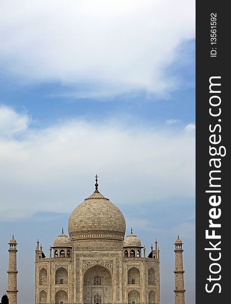 Close-up of the Taj Mahal Mausoleum in Agra, India. Built 1632-1653.