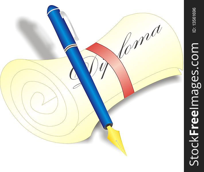 Vector Illustration of a Pen and Diploma