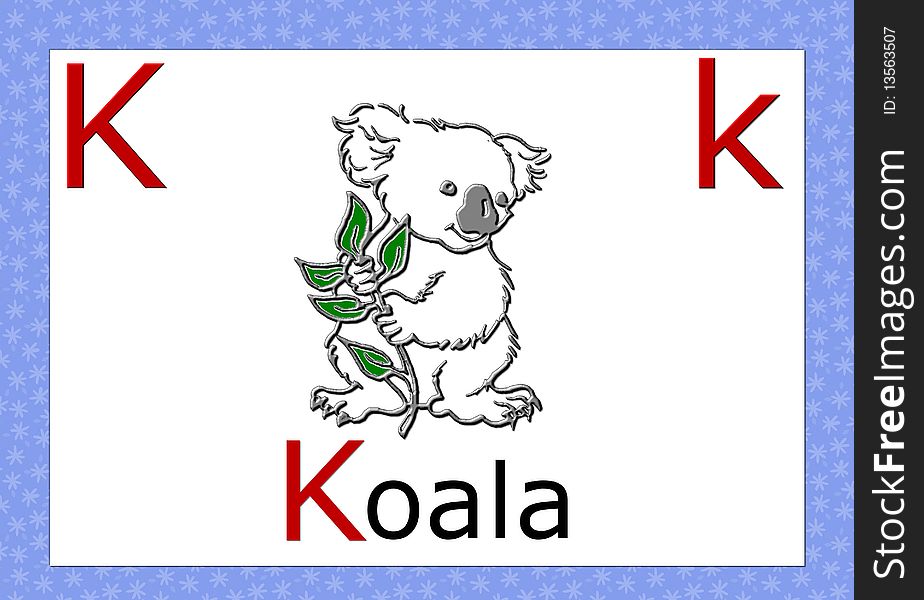 Individual english alphabet, whit koala- illustration