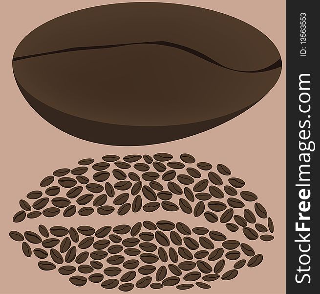 Coffee grains are combined in the form of one grain, over which one big grain