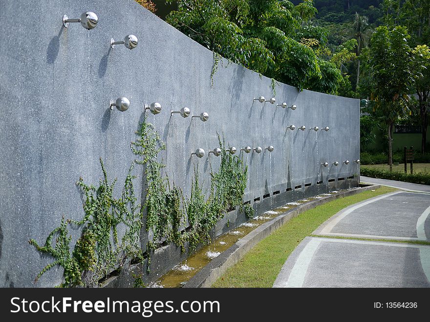 Fountain Wall with growing vegetation