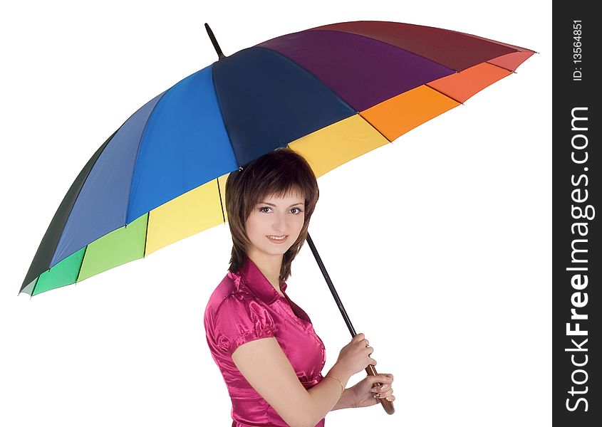 Young lady standing with color umbrella