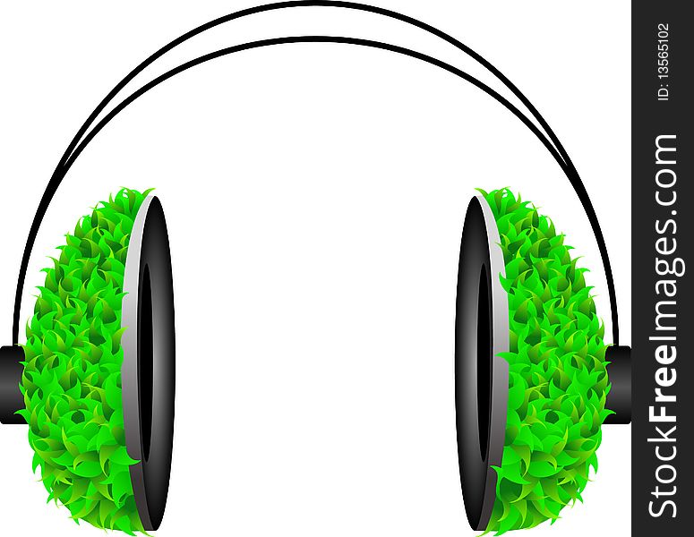 Pop art headphone with green leafs on the ear shells.