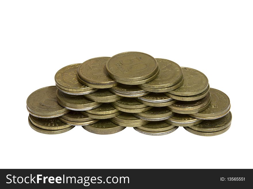 Coins on white background