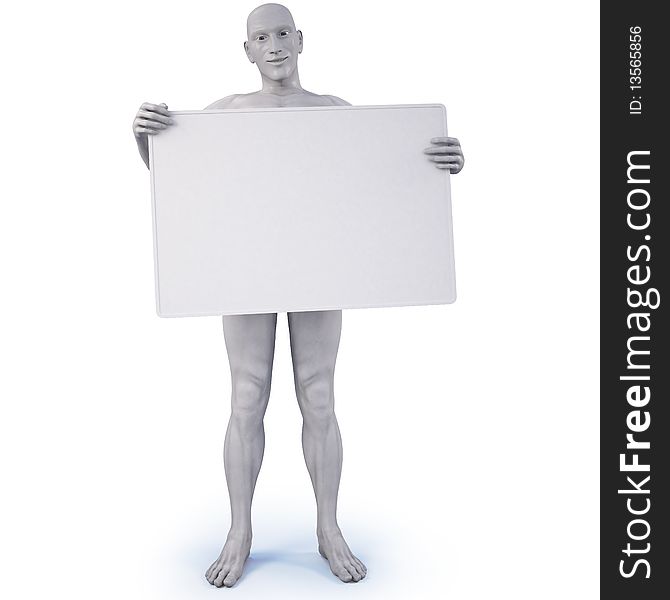 Man holding a billboard. with clipping path.