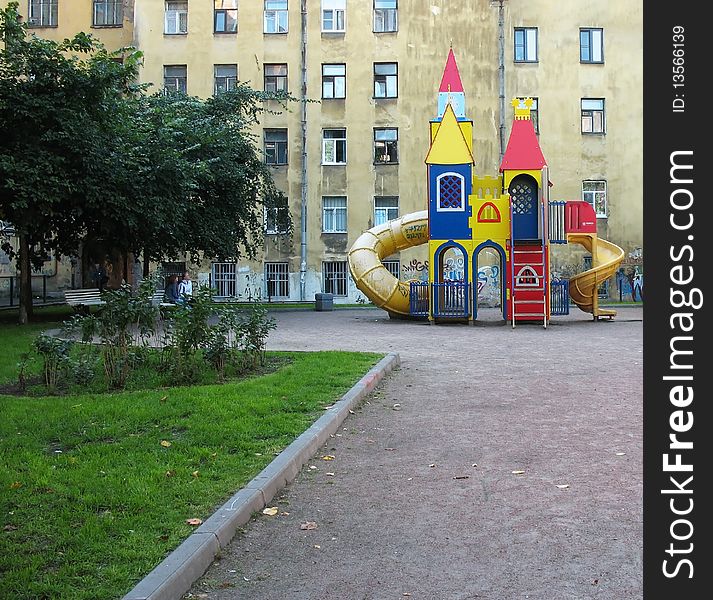 Hills on the playground in the city yard