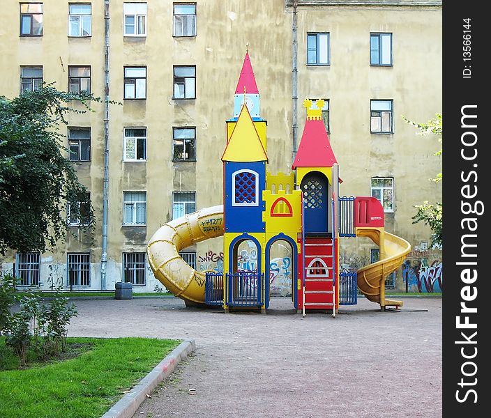 Hills on the playground in the city yard