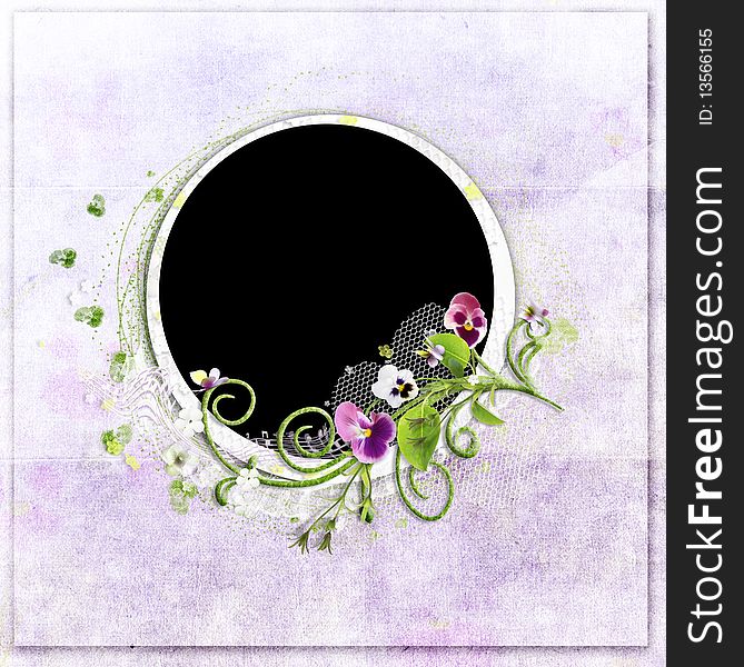 Round violet spring frame with colour heartsease