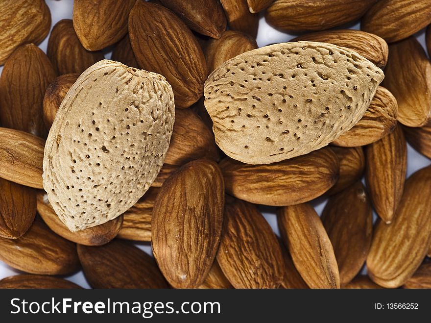 Closeup of Almonds with and without shells