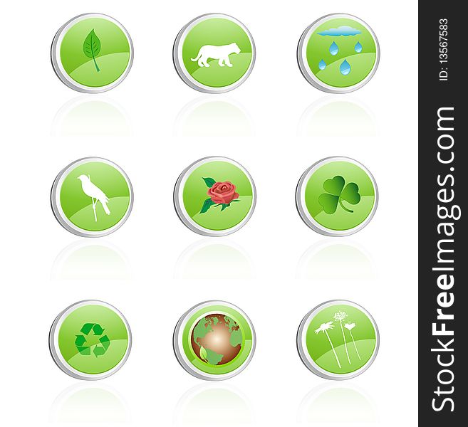 Nine different buttons, ecology series. Nine different buttons, ecology series