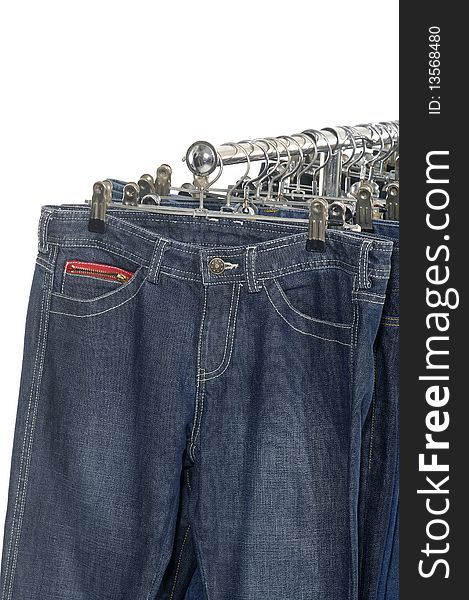 Fashion blue jeans on rack