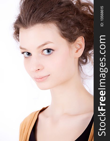 Young woman on white background. Young woman on white background