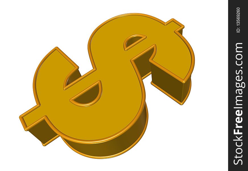 3D rendering of  dollar sign on white background