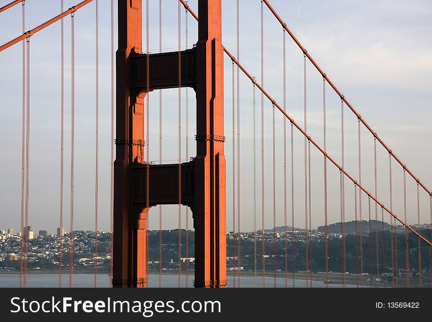 View next to San Francisco Golden Gate Bridge to the city. View next to San Francisco Golden Gate Bridge to the city