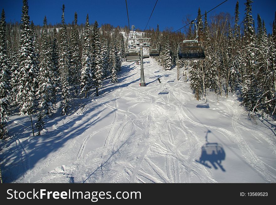 Ski funicular and a forest around it. Ski funicular and a forest around it