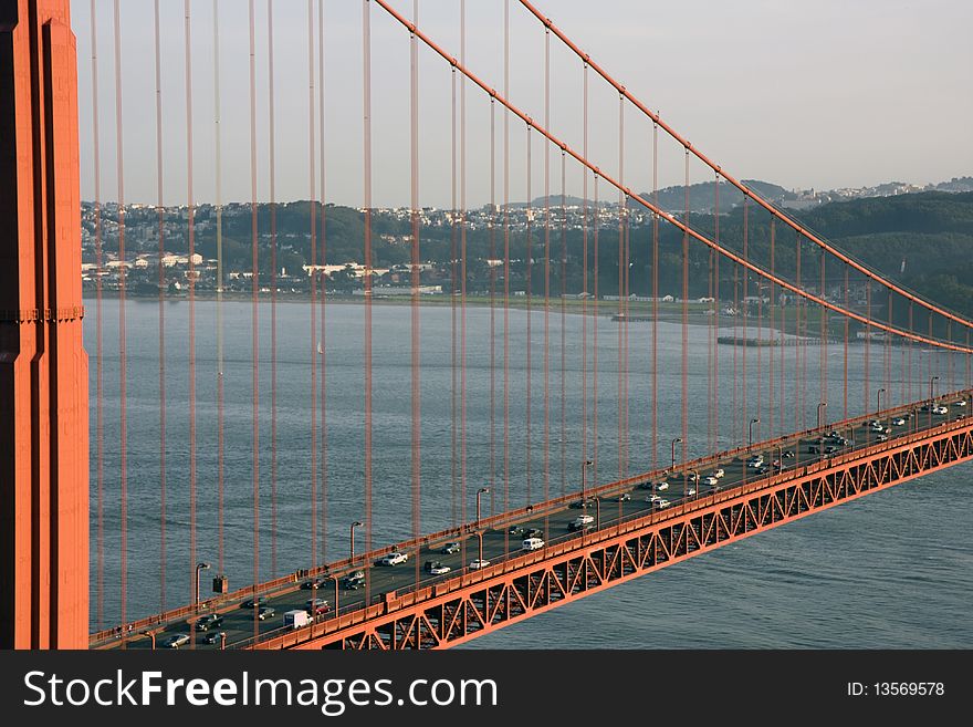 View next to San Francisco Golden Gate Bridge to the city. View next to San Francisco Golden Gate Bridge to the city