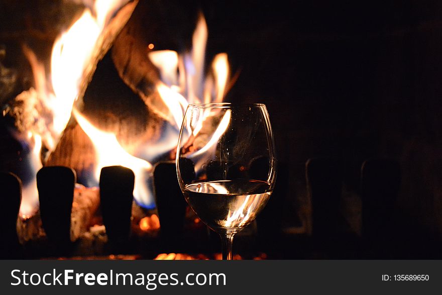 Wine Glass, Stemware, Flame, Red Wine