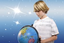 Boy With The Globe (clipping Path) Royalty Free Stock Image Boy With The Globe (clipping Path) Royalty Free Stock Image