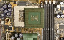 Computer Motherboard With Chips, Memory, Pci Royalty Free Stock Photography Computer Motherboard With Chips, Memory, Pci Royalty Free Stock Photography