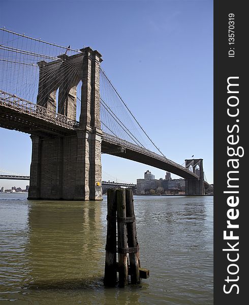 View of the brooklyn bridge from Manhattan coast. View of the brooklyn bridge from Manhattan coast