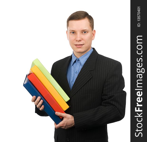 Businessman With Colored Folders