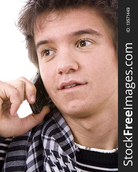 Young man on the phone, isolated on white background