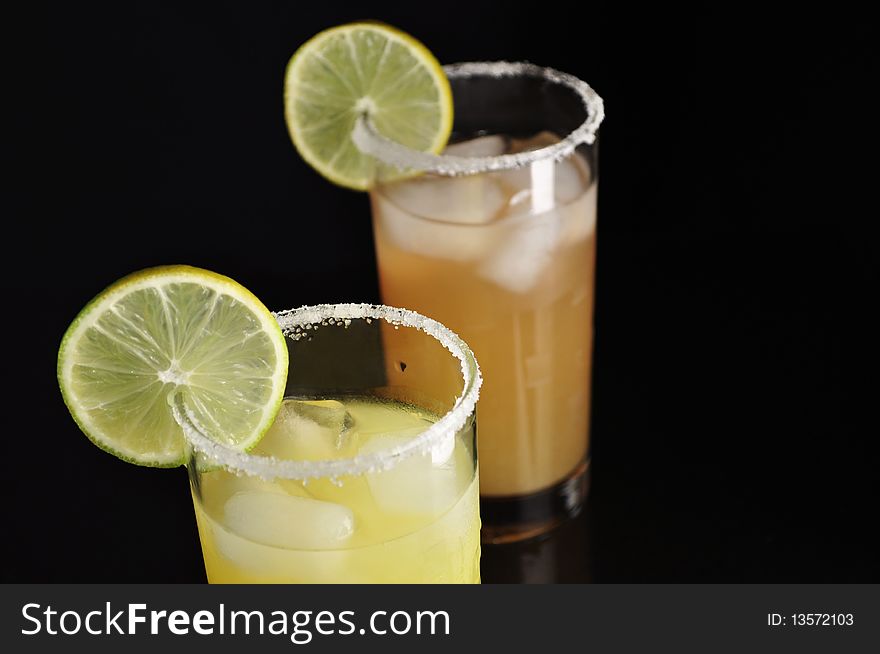 Fruit drinks with ice and lemon. Fruit drinks with ice and lemon