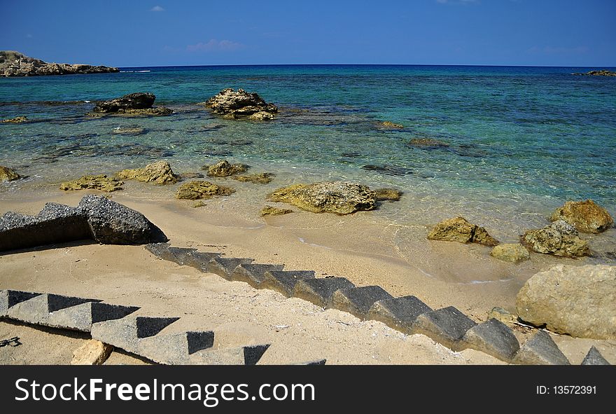Deserted beach with coral coast of Cyprus- Turkish part - Keryneia. Deserted beach with coral coast of Cyprus- Turkish part - Keryneia