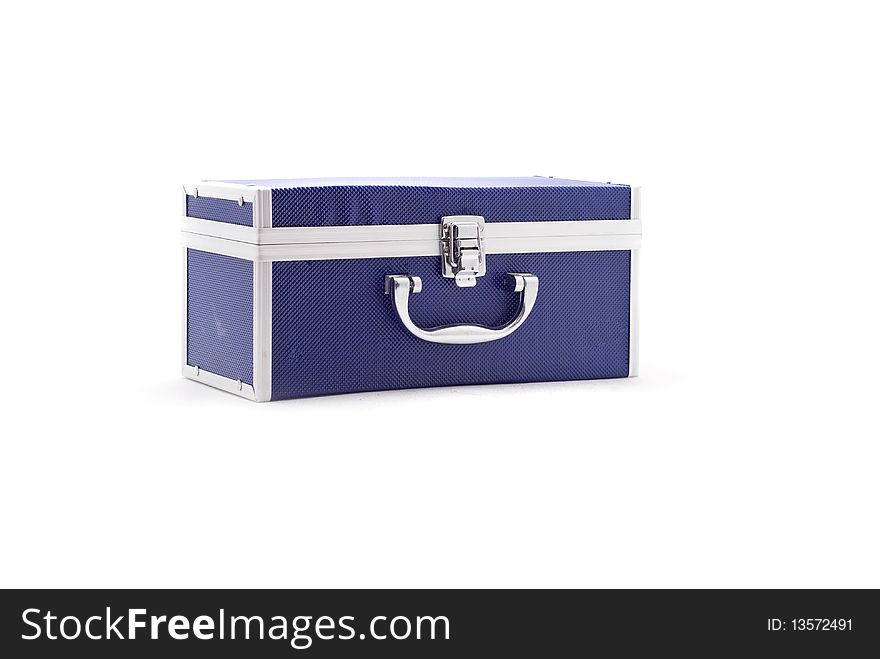 Dark blue chest with the handle and a latch in stylish execution. Dark blue chest with the handle and a latch in stylish execution