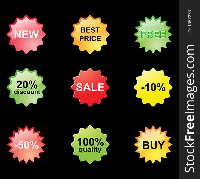 Discount stickers in black. Vector EPS