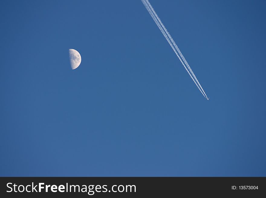 Moon And Aircraft Trace