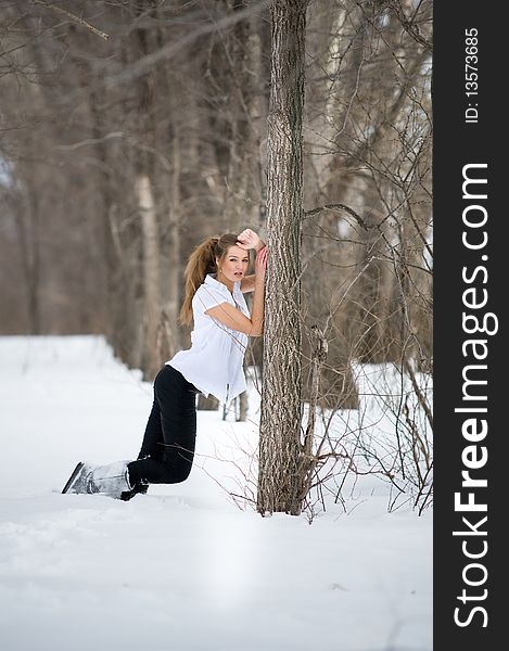 Fashion model posing in winter