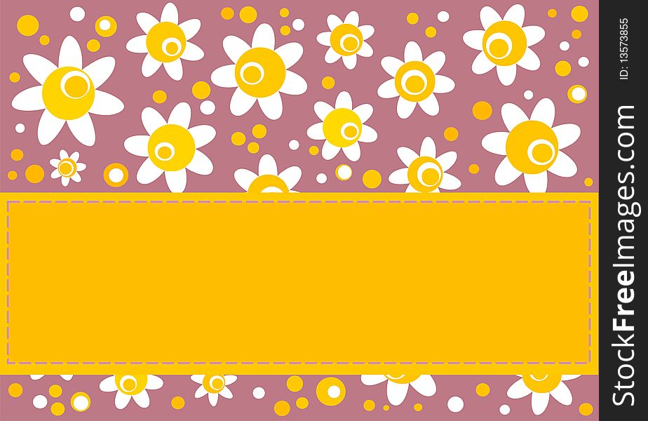 Background of pink color with flowers and strip in the middle. Background of pink color with flowers and strip in the middle