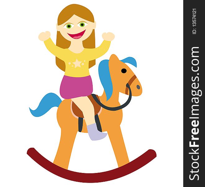 Girl Riding On Rocking Horse