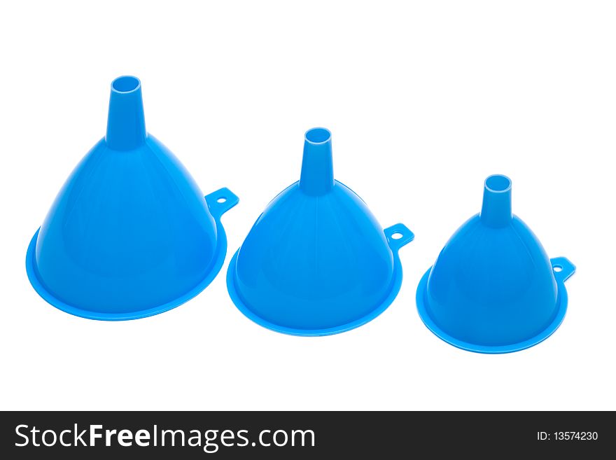 Three blue funnel with a white background