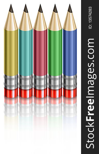 A set of pencils in five different colours. A set of pencils in five different colours