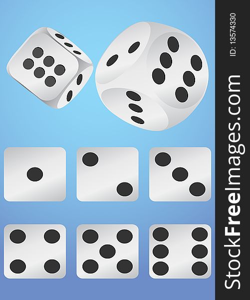 Illustration of cassino dice in blue background. Illustration of cassino dice in blue background