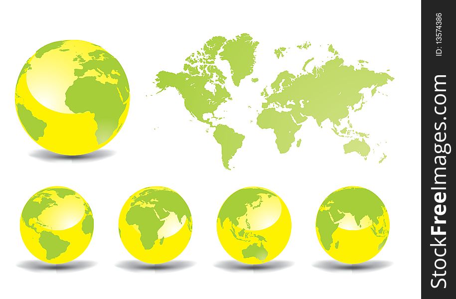 3D Icons: Glossy Earth Globes (different views)