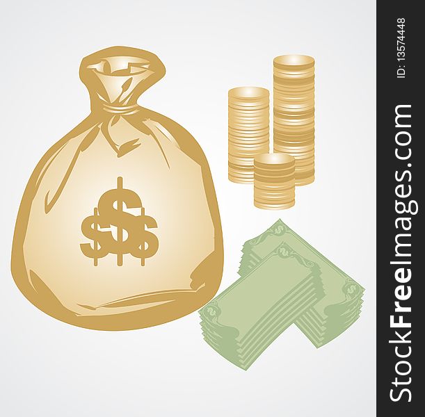 Moneybag illustration in gray background