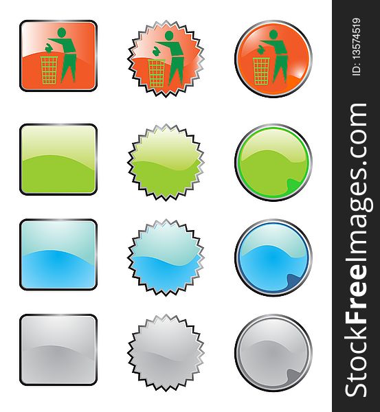 Glossy recycle web buttons in white background