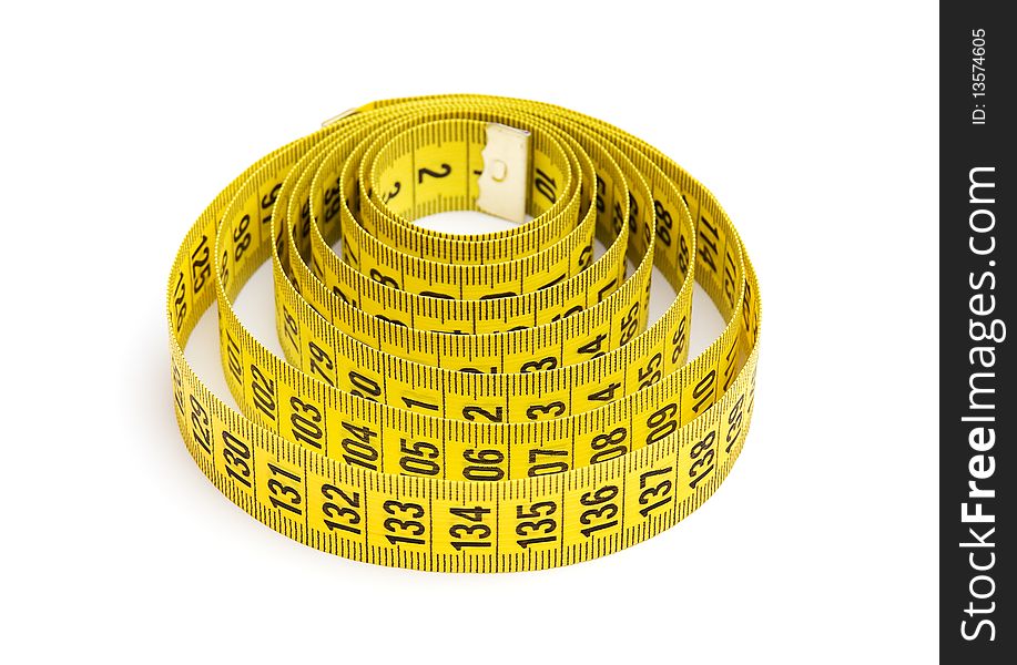 Yellow measuring tape isolated on white background