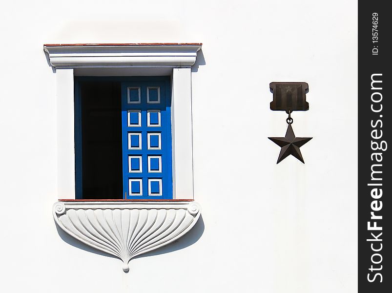 Windows, Detail of facade from vintage colonial building in Santiago de Cuba, Cuba. Windows, Detail of facade from vintage colonial building in Santiago de Cuba, Cuba