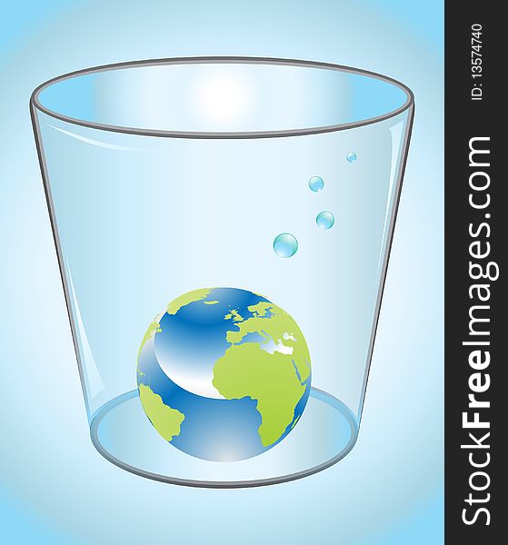 Earth globe in glass of water, illustration