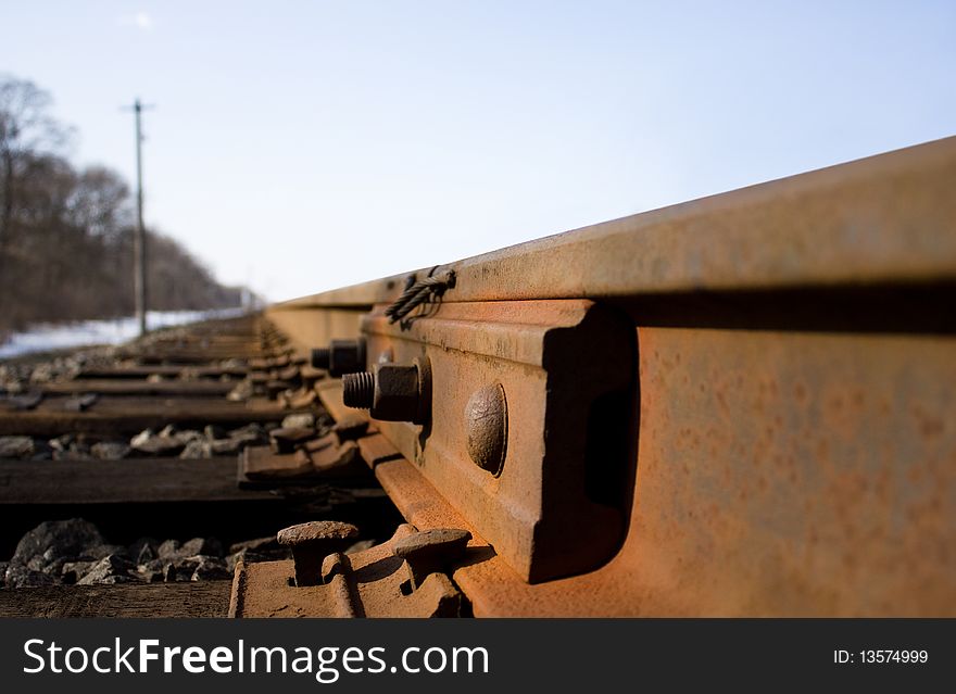 Rails, bolts and ties at close range