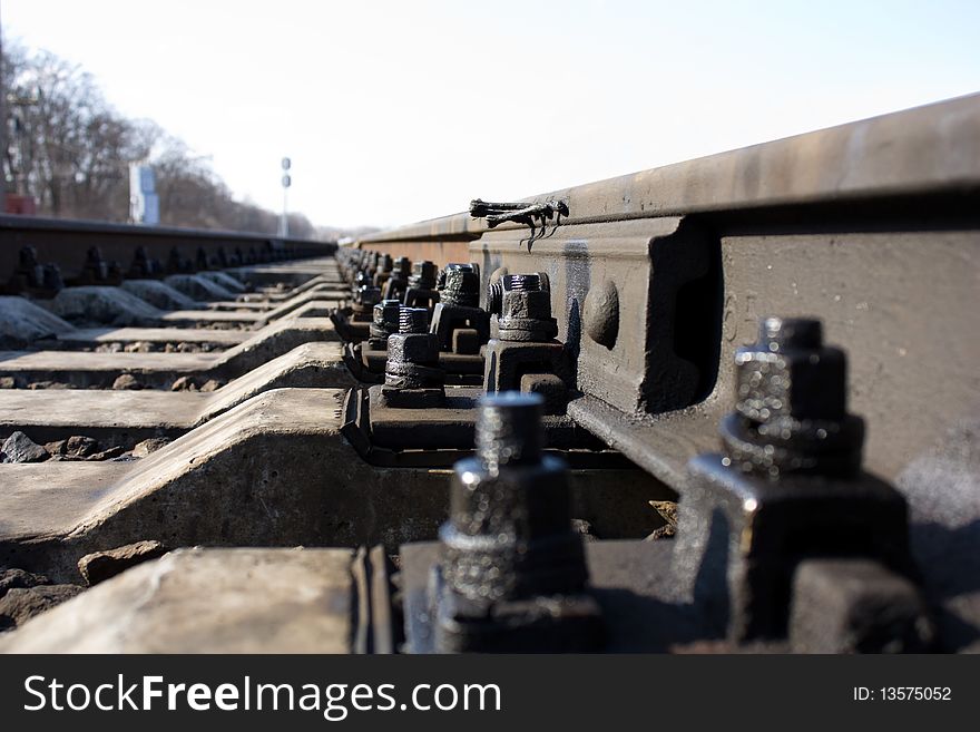 Rails, bolts and ties at close range