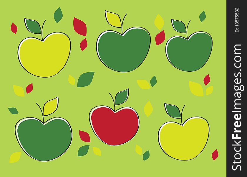 Vector illustration.  Background with apples. Vector illustration.  Background with apples.