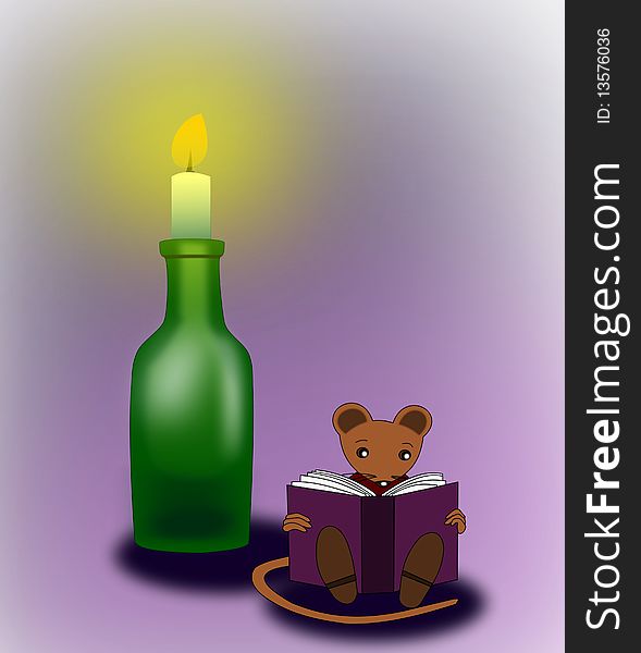 A mouse reading a book in the candlelight. A mouse reading a book in the candlelight.