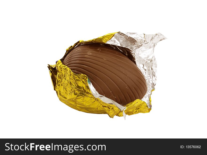 Easter egg unwrapped isolated on a white background